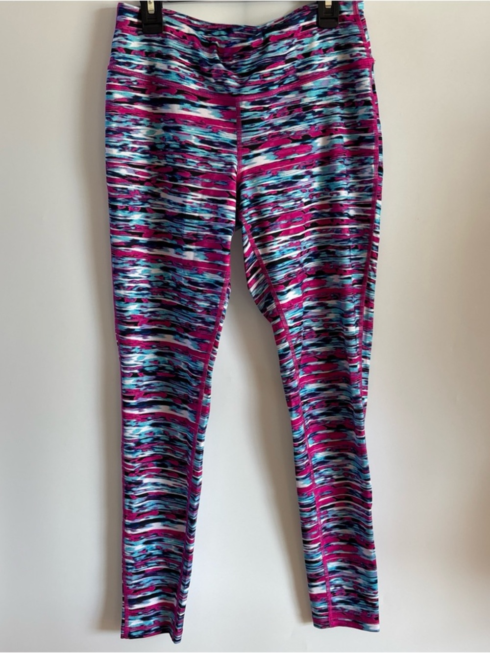 Tek Gear Women's Pink Blue Multicolor Leggings, Medium
